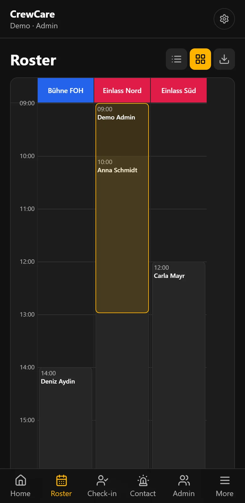 CrewCare shift plan