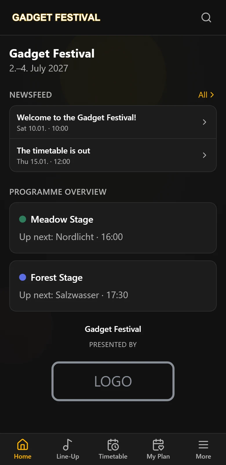 Festivadget home screen