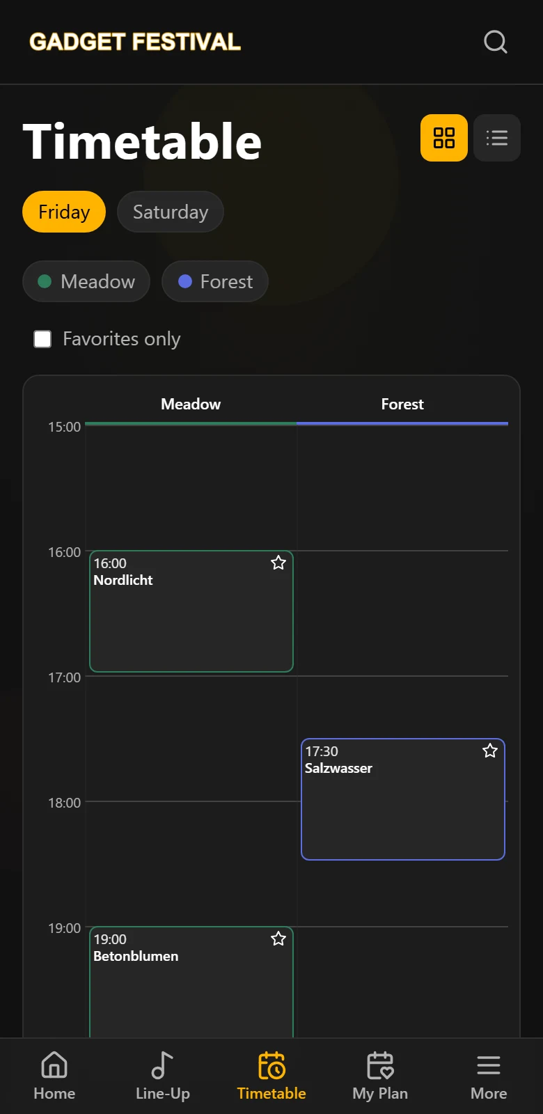 Festivadget timetable